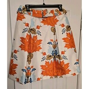 Talbots Petites Pure Silk Bold Floral Box Pleated Wide Belt Lined Skirt Size 6P